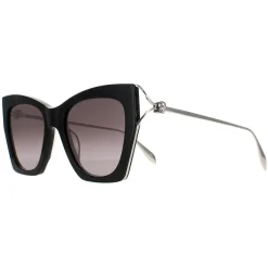 Alexander McQueen Cat-Eye^Sunglasses AM0375S 001 Black Silver Grey Gradient