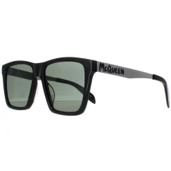 Alexander McQueen Square^Sunglasses AM0352S 002 Shiny Black and Silver Green