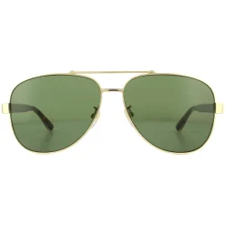 Gucci Aviator|Gucci^Sunglasses GG0528S 009 Gold and Havana Crystal Green