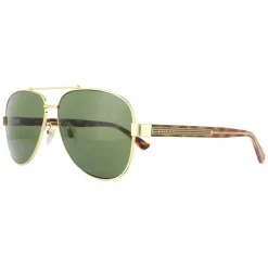 Gucci Aviator|Gucci^Sunglasses GG0528S 009 Gold and Havana Crystal Green